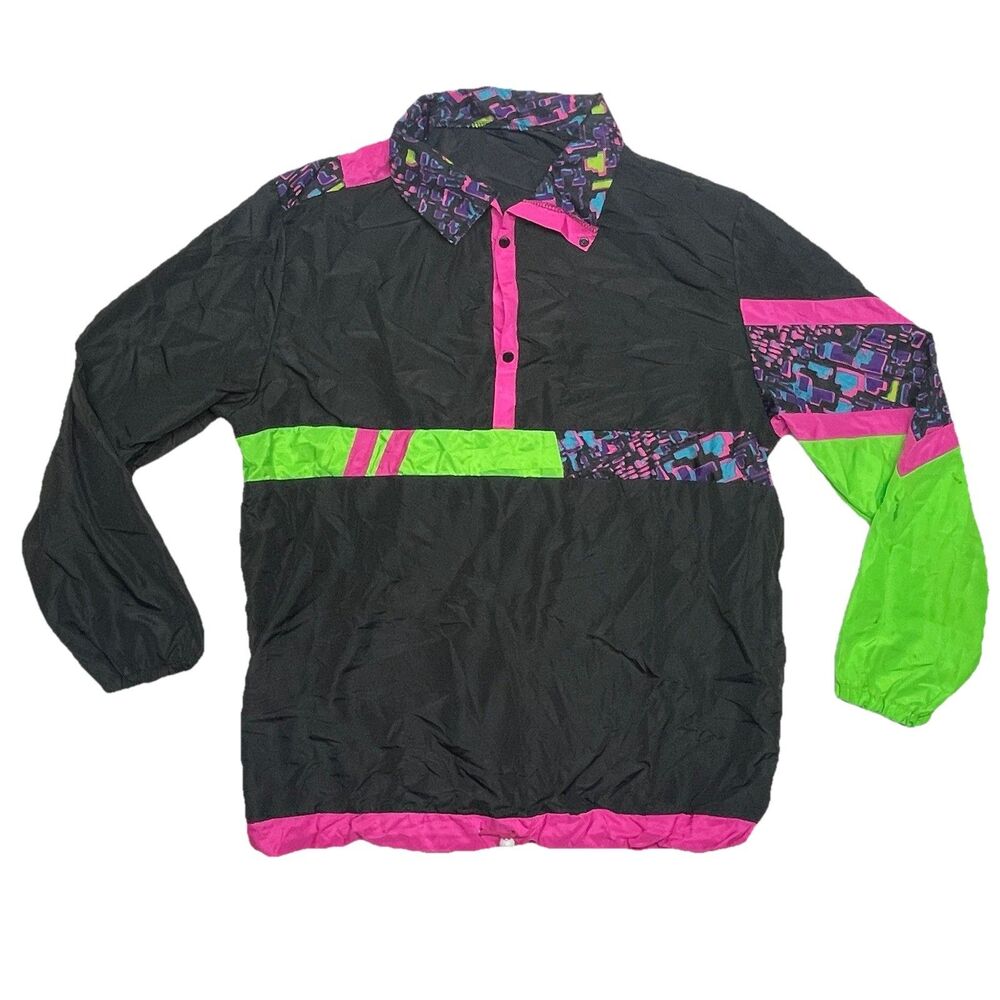Spirit Halloween Adult OSFM Windbreaker Top 90s Multicolor Costume Dress-Up - Picture 1 of 4